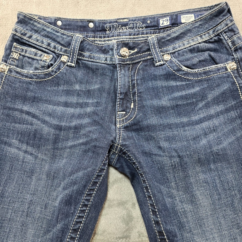 Miss Me Bootcut Jeans Womens 29 Dark Wash Rhinestone Embellished Y2K Bling B - Picture 3 of 13
